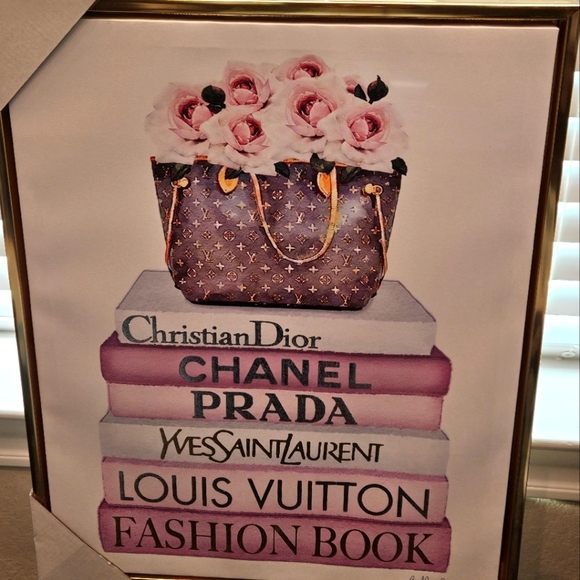 NEW Canvas Fashion Wall Art | Pink Tone Books, Bag With Roses - Canvas Print - Picture 1 of 4